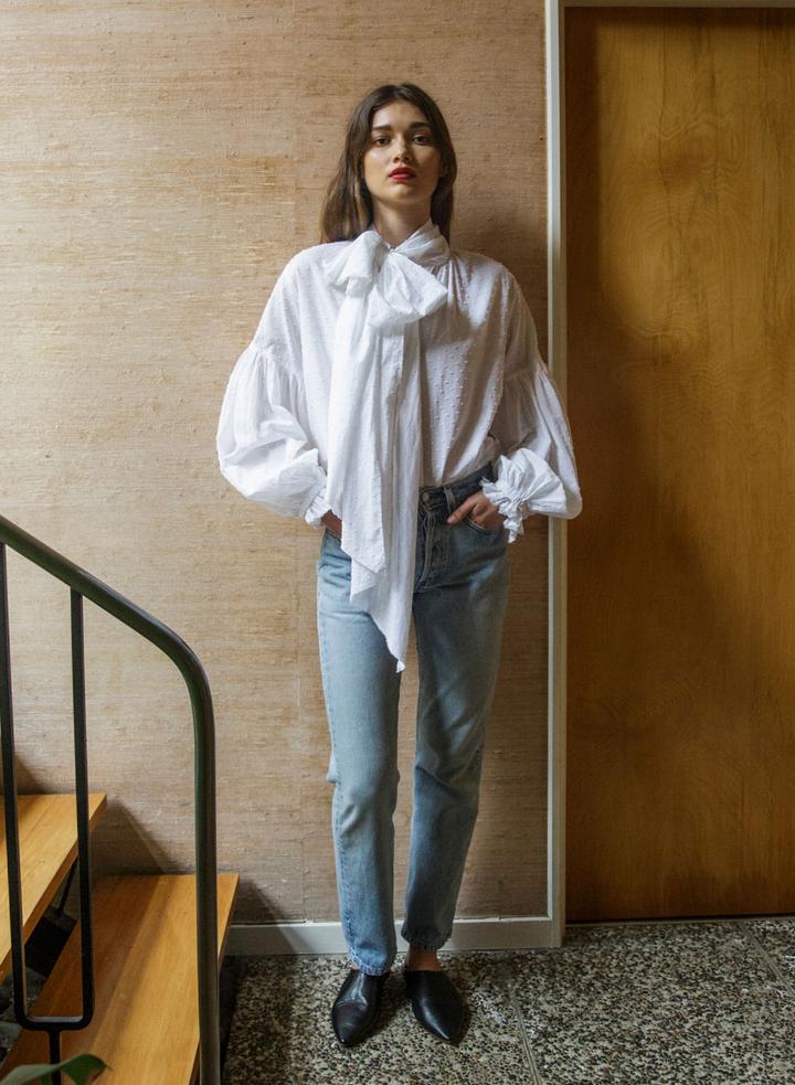 White Blouse with Bow and Bishop Sleeves and Other White Blouse ...