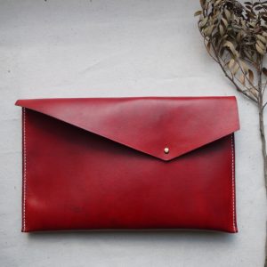 Asymmetric Red Hand Dyed Leather Clutch, Holiday Gifts for Women
