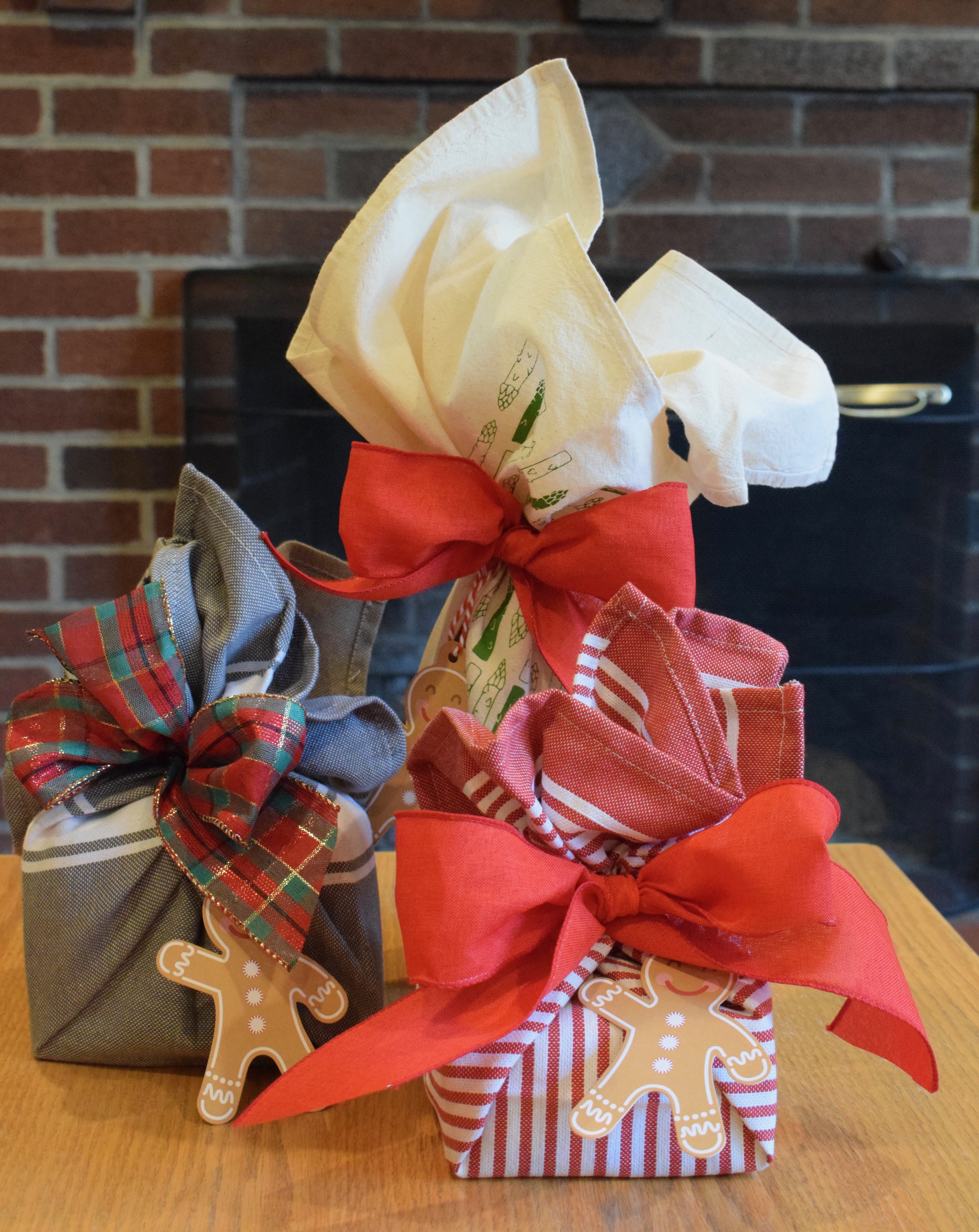 Gifts Wrapped in Kitchen Towels, Reusable Gift Wrapping