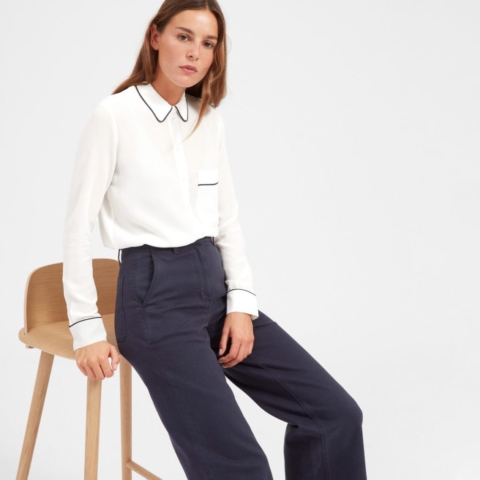 Everlane Piped Silk Pocket Shirt