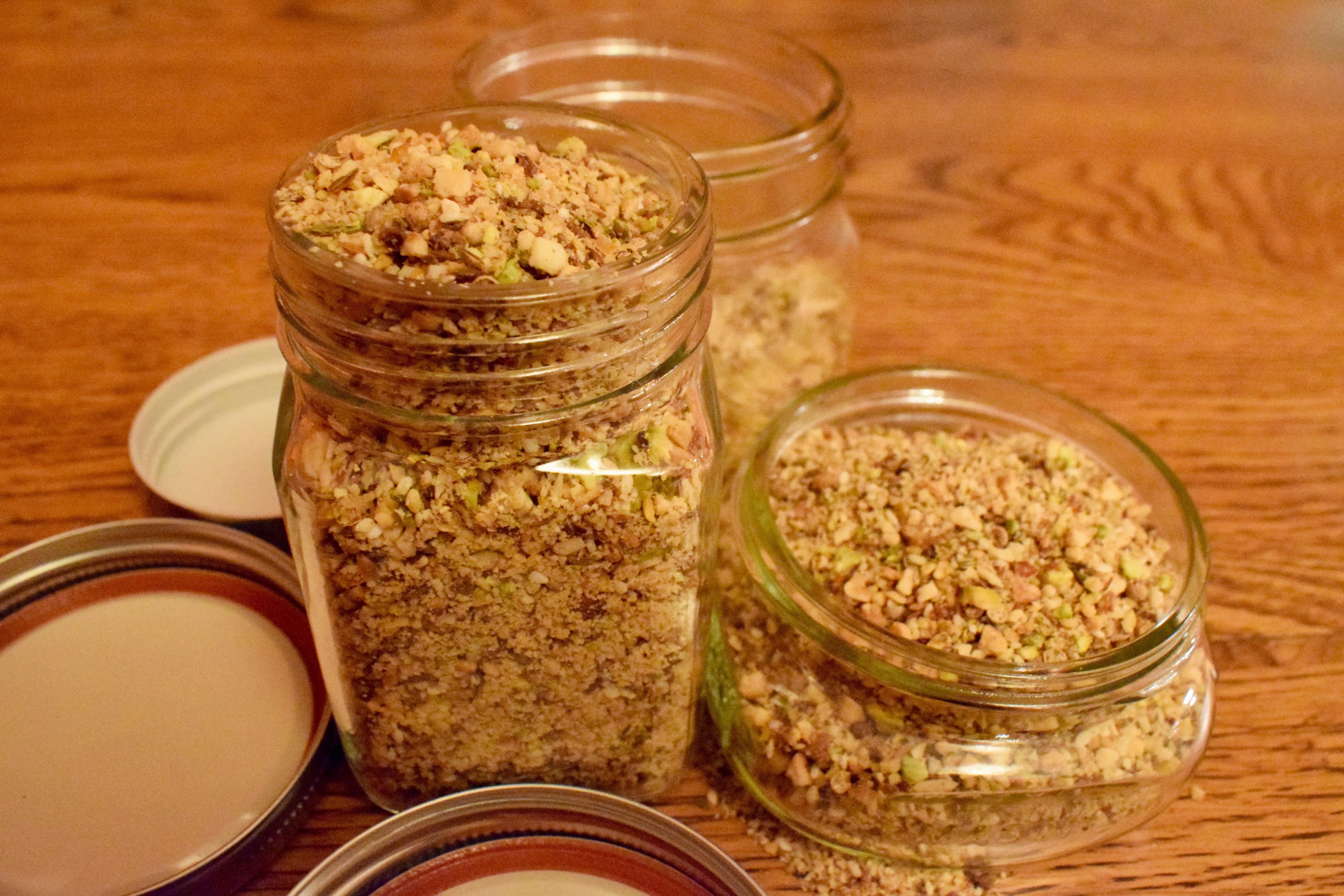 Dukkah in jars, ready for storage