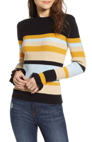Stripe Ruffle Cuff Sweater