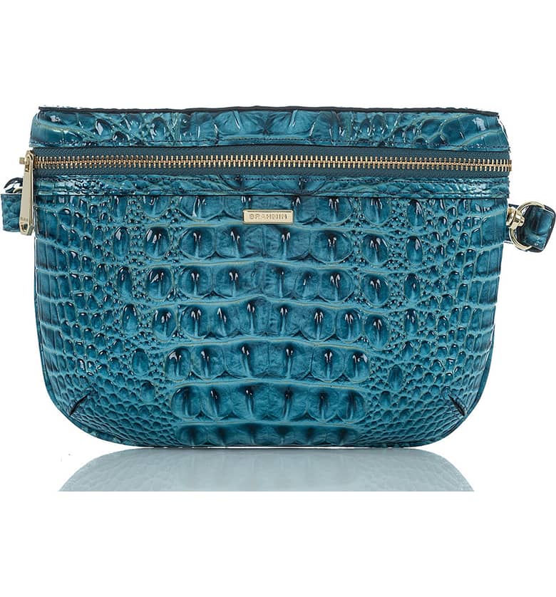 Brahmin Croc Embossed Leather Belt Bag In Lagoon