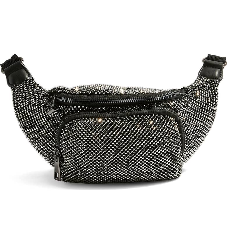 Topshop Diana Diamante Bumbag in Glittery Black