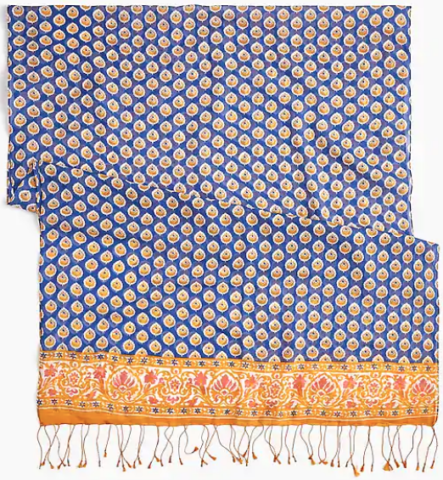 Cotton Silk Scarf in Royal Print from J. Crew