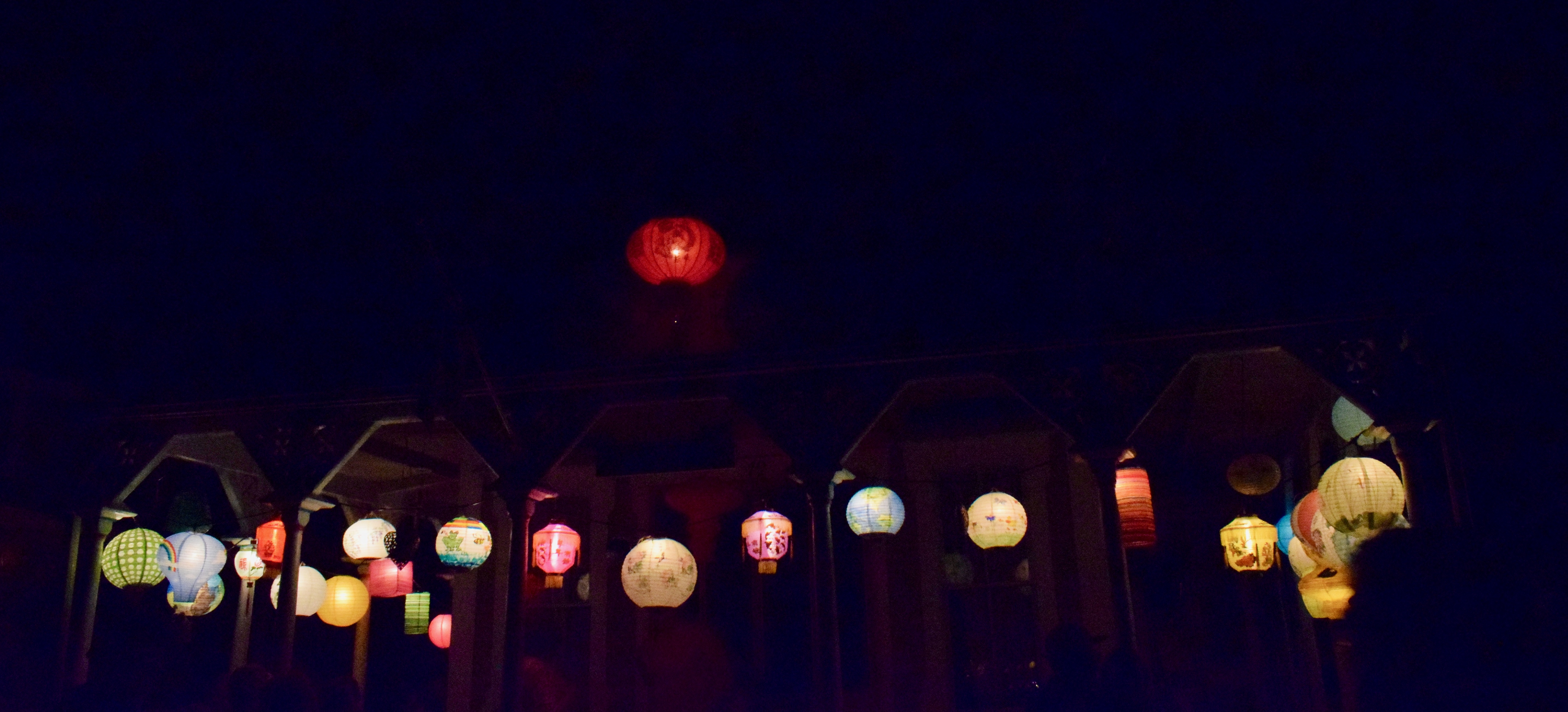 Illumination Night on Martha's Vineyard, Lanterns on Cottages in the Dark