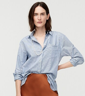 J. Crew Boy Fit Striped Shirt in Blue and White