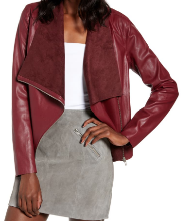 Blank NYC Faux Leather Drape Front Jacket in Rich Berry