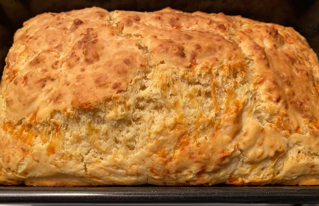 Cheddar Cheese Sourdough Quick Bread in Pan