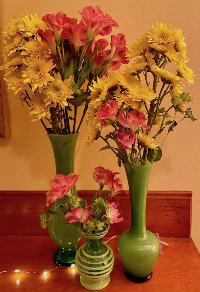 It's the weekend! Number 195, Flowers in a Trio of Green Vases