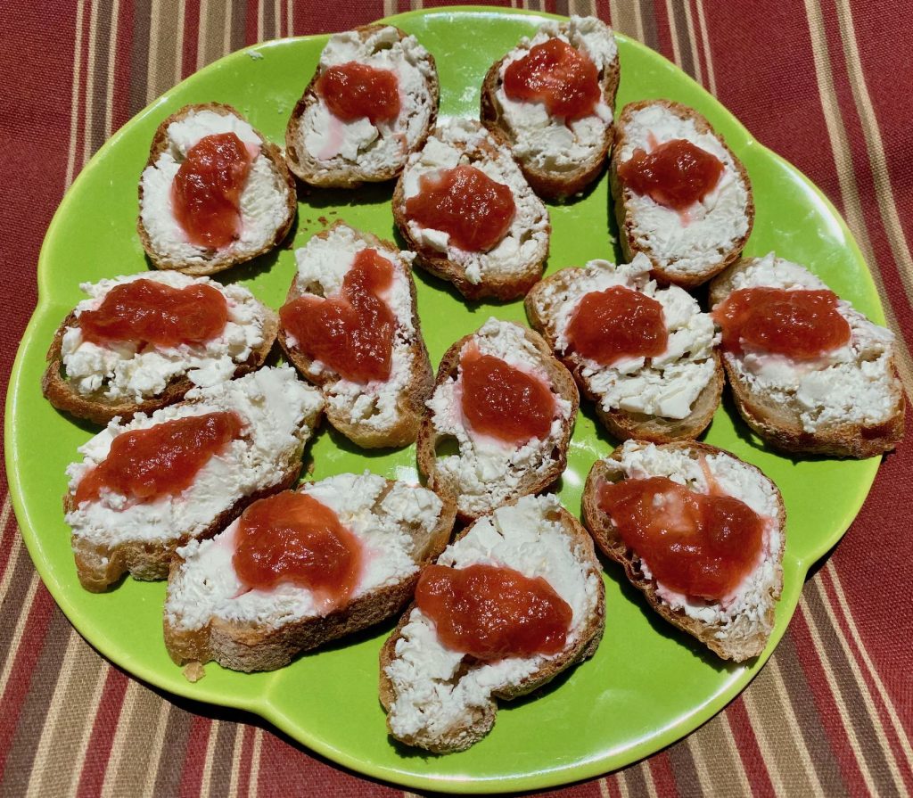 Baguette Slices with Goat Cheese and Rhubarb Compote