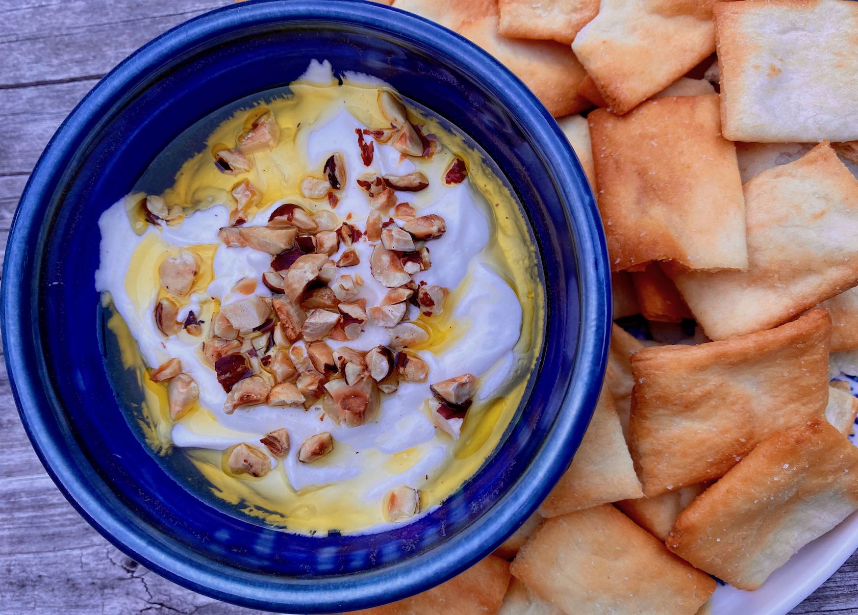 Yogurt Dip with Lime, Olive Oil and Roasted Hazelnuts
