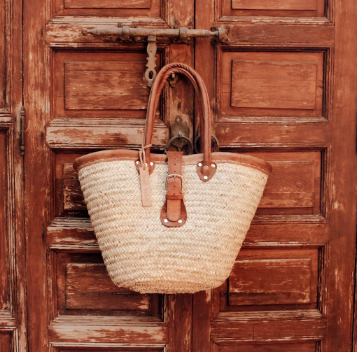 Woven Market Tote with Leather Clasp