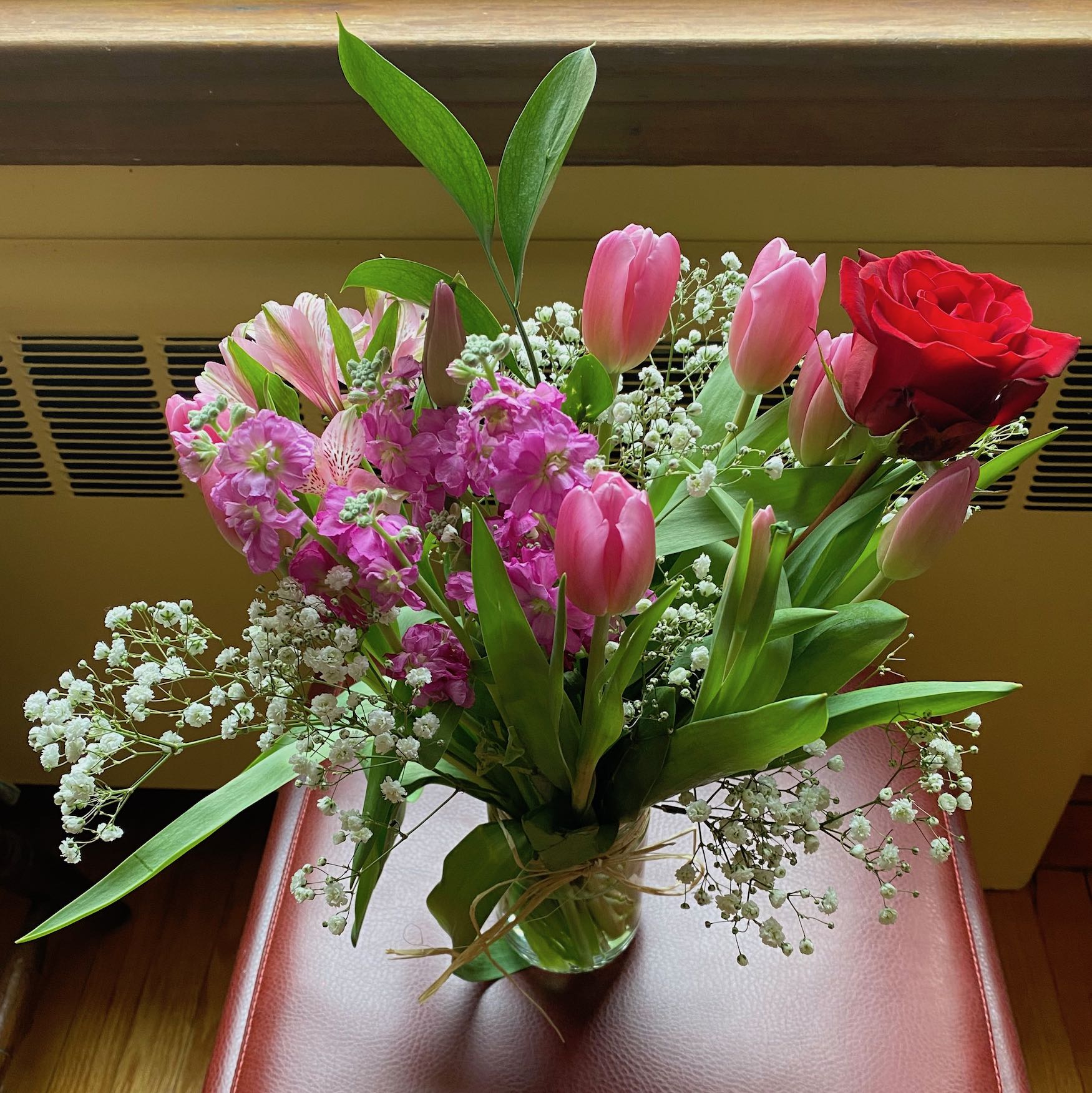 It's the Weekend! Number 286, A Bouquet of Pink Tulips and a Red Rose