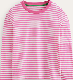 Boden's Cotton Long Sleeve Top in Pink and White Stripes