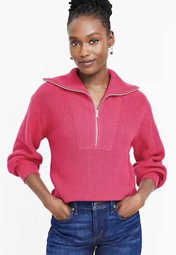 Loft's Pink Ribbed Half-Zip Sweater