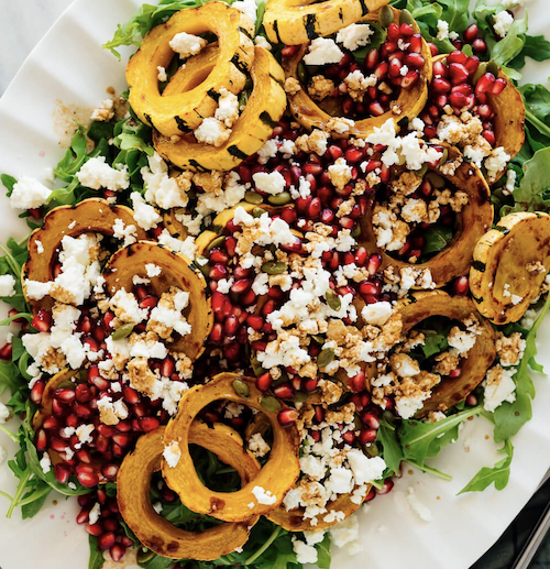 Roasted Delicata Squash, Pomegranate and Arugula Salad from Cookie & Kate