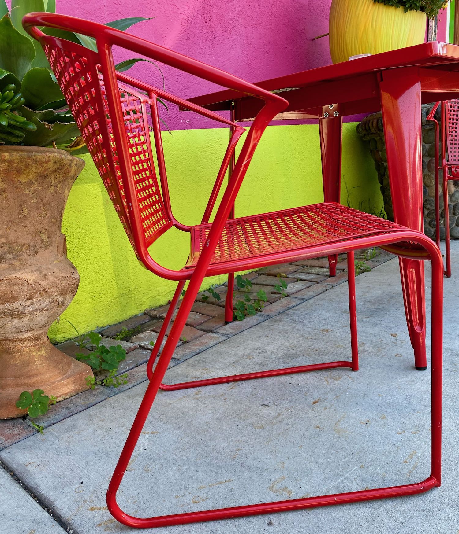 Red Table and Chair with Pink and Chartreuse Walls