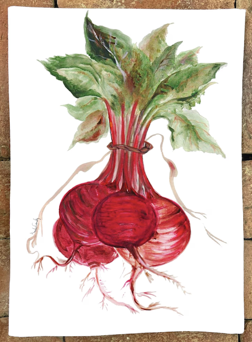Kitchen Towel with Painted Beets Design