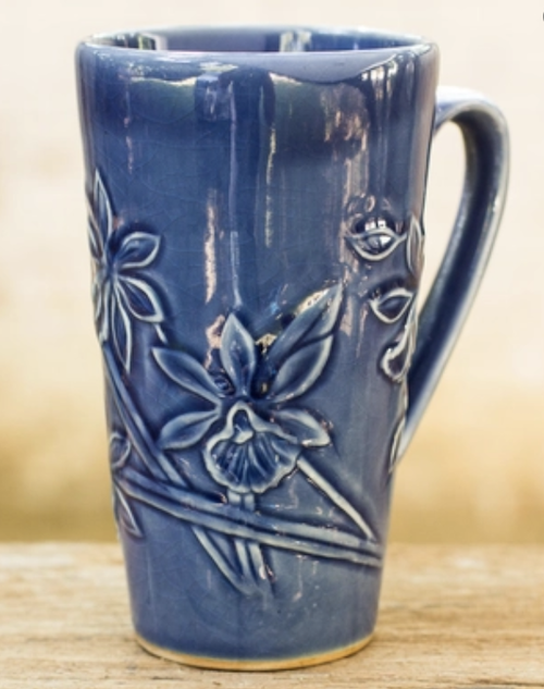 Blue Flowered Celadon Mug