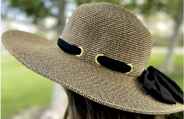 Straw Woven Summer Hat with Black Ribbon for Women