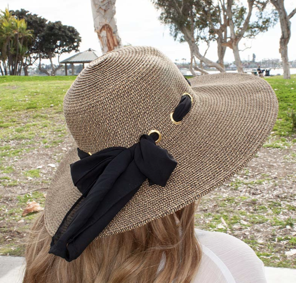Straw Sun Hat with Black Ribbon and Bow