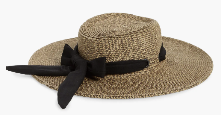 Straw Gondolier Hat with Black Ribbon and Bow for Women