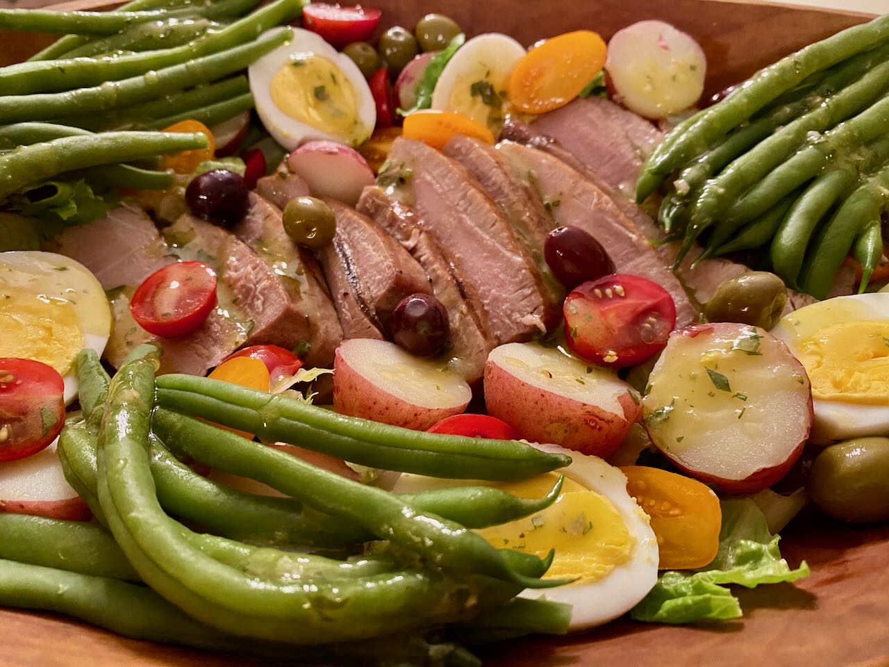 Closeup of a Niçoise Salad