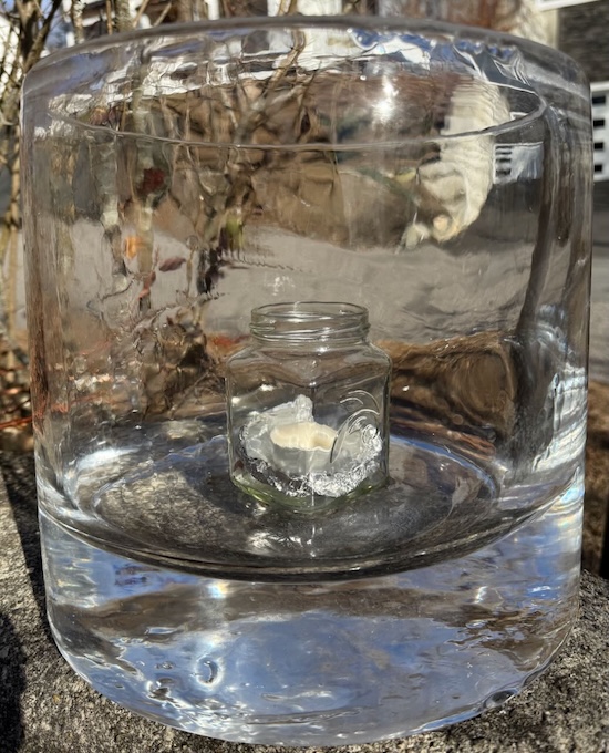 Candle in Small Jar Inside Ice Candle Holder