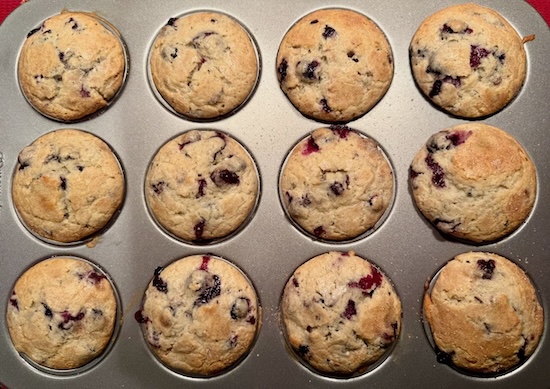 Baking Pan of Blueberry Muffins