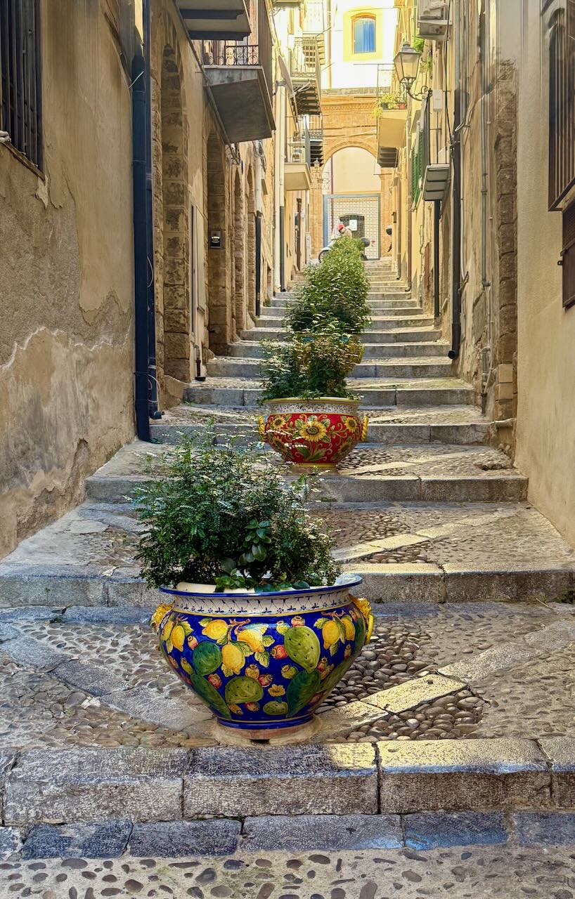 It's the weekend! Number 377, Flower Pots Line Steps in the Sicilian Town of Cefalù