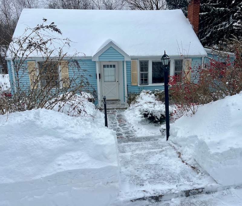 House and Yard Covered in Snow